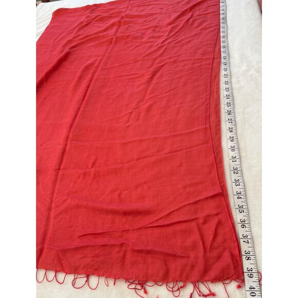 Red Lightweight Shawl Scarf Wrap With Fringe Trim 36" X 26" Elegant Accessory 1j - Picture 5 of 7